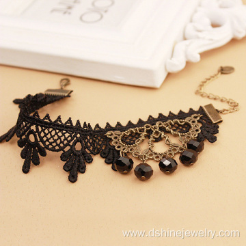 Black Lace Simple Anklet Beads Tassel Cheap Ankle Bracelets